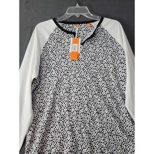 NWT Con.Struct‎ Women Ditsy Floral Dog Print Henley Shirt Size Large Long Sleeve